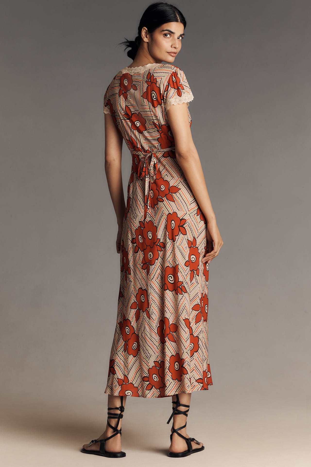 RIXO Clarice Cap-Sleeve V-Neck Midi Dress