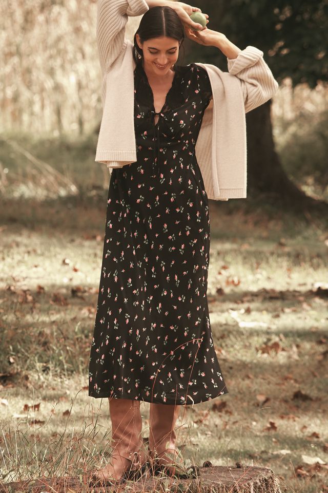 RIXO Amari Short-Sleeve V-Neck A-Line Midi Dress #1