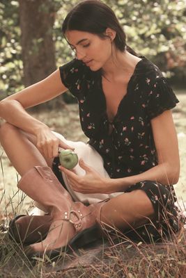 RIXO Amari Short-Sleeve V-Neck A-Line Midi Dress