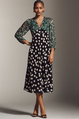 RIXO Simone Lace Collar V-Neck Midi Dress | Anthropologie