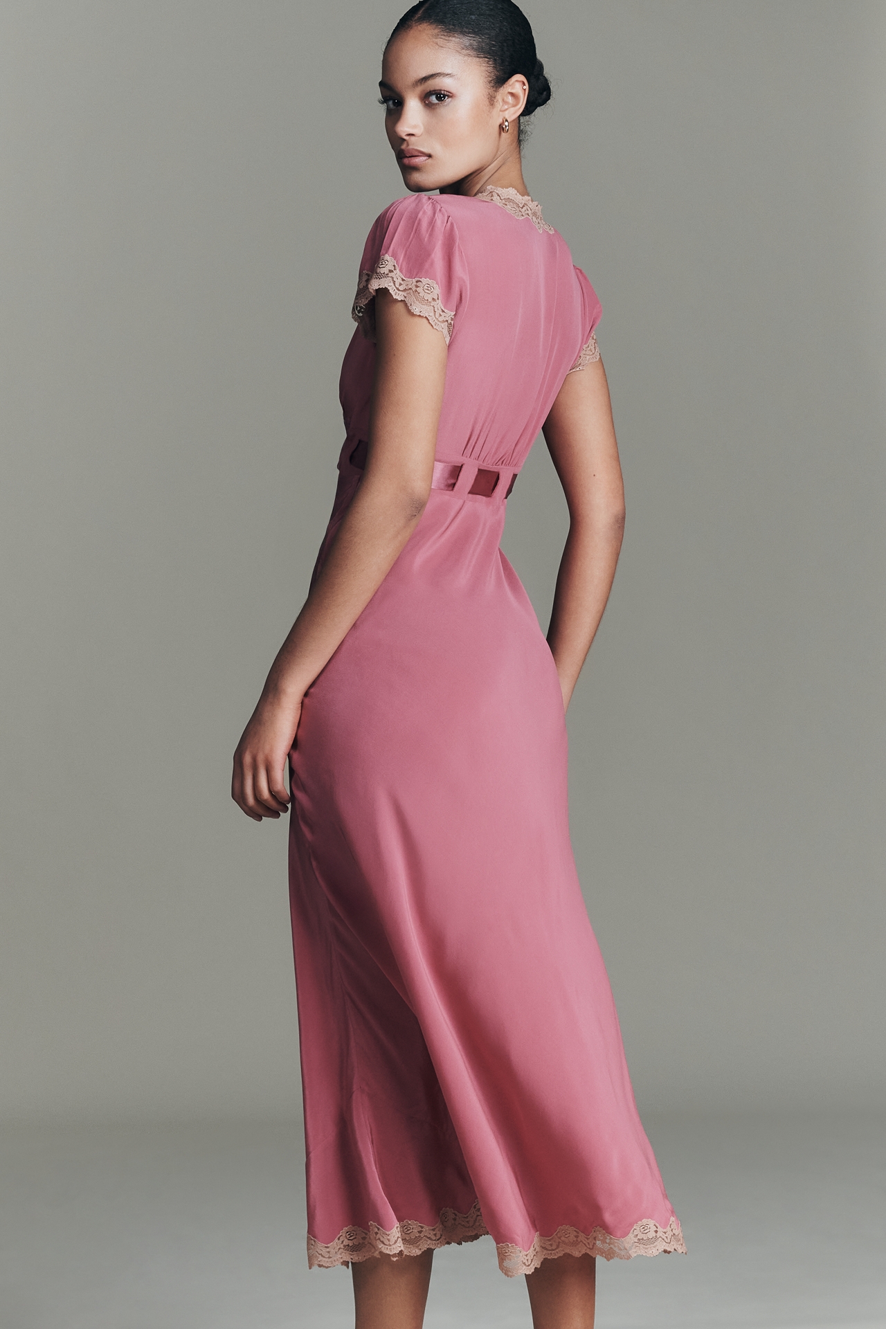 RIXO Marlice Silk V-Neck Bow Maxi Dress