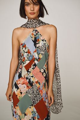 RIXO Hayley 100% Silk Scarf Slip Dress