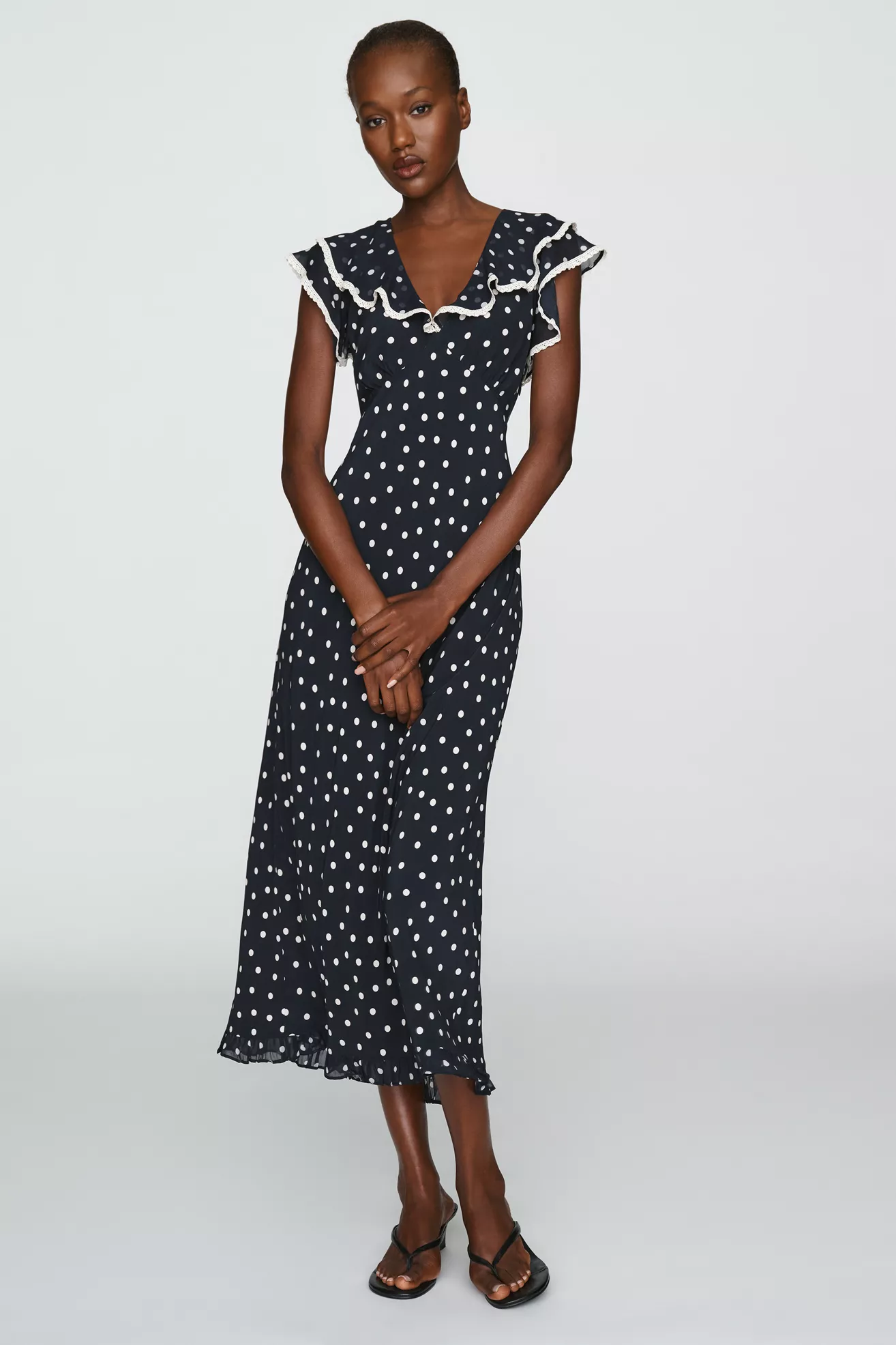 RIXO Bethea Ruffled Trim Midi Dress