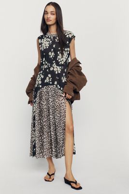 RIXO Coralie Mixed Print Midi Dress