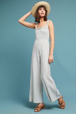 Smocked and Striped Jumpsuit