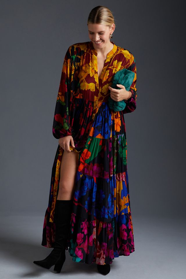 siddhartha bansal button front maxi dress Mixed Print Button Front Maxi Dress