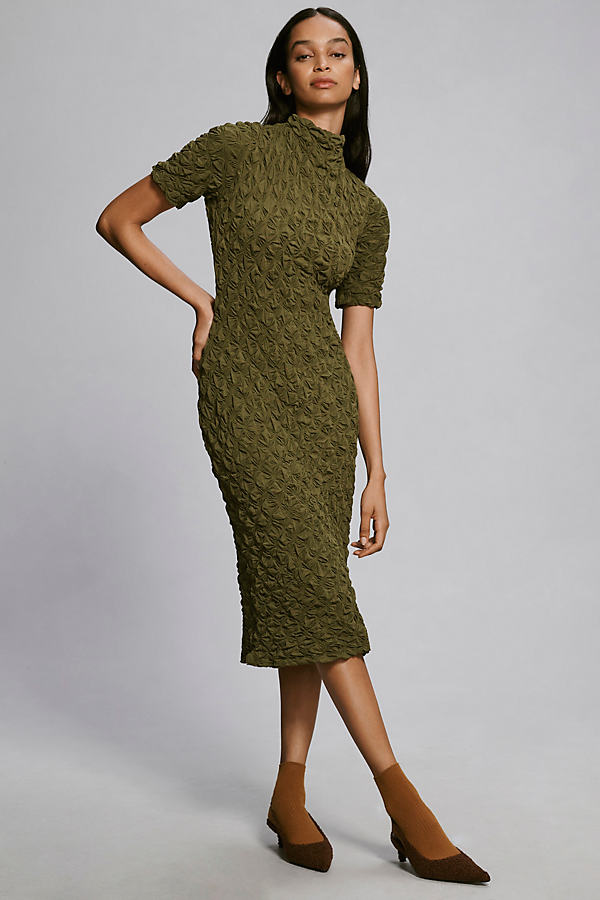 Maeve Short-Sleeve Scrunch-Textured Midi Dress