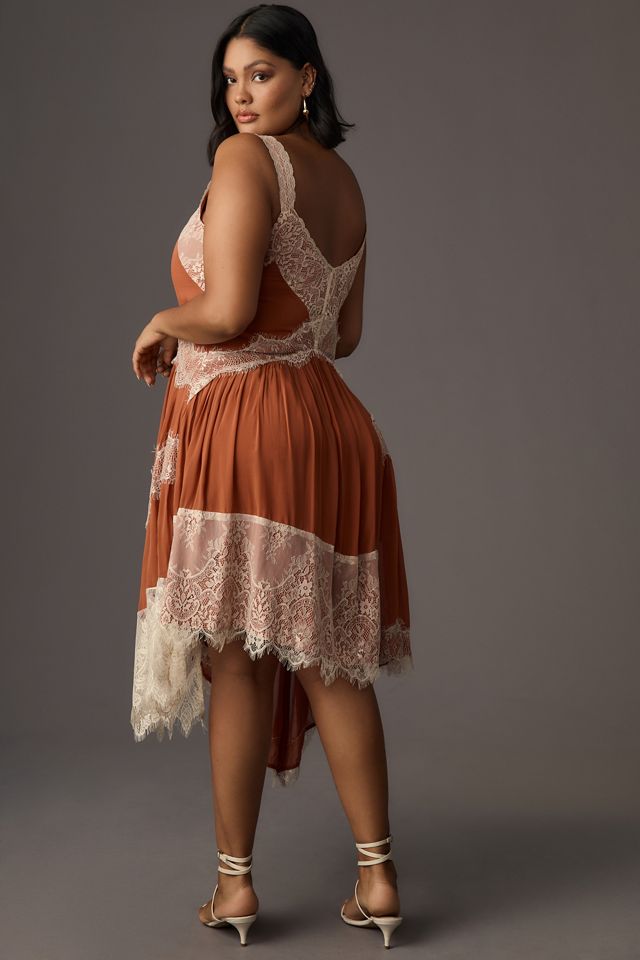 By Anthropologie Sleeveless Asymmetrical Lace Midi Dress #4