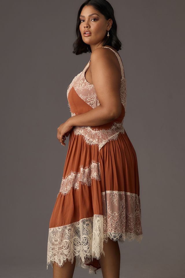 By Anthropologie Sleeveless Asymmetrical Lace Midi Dress #6