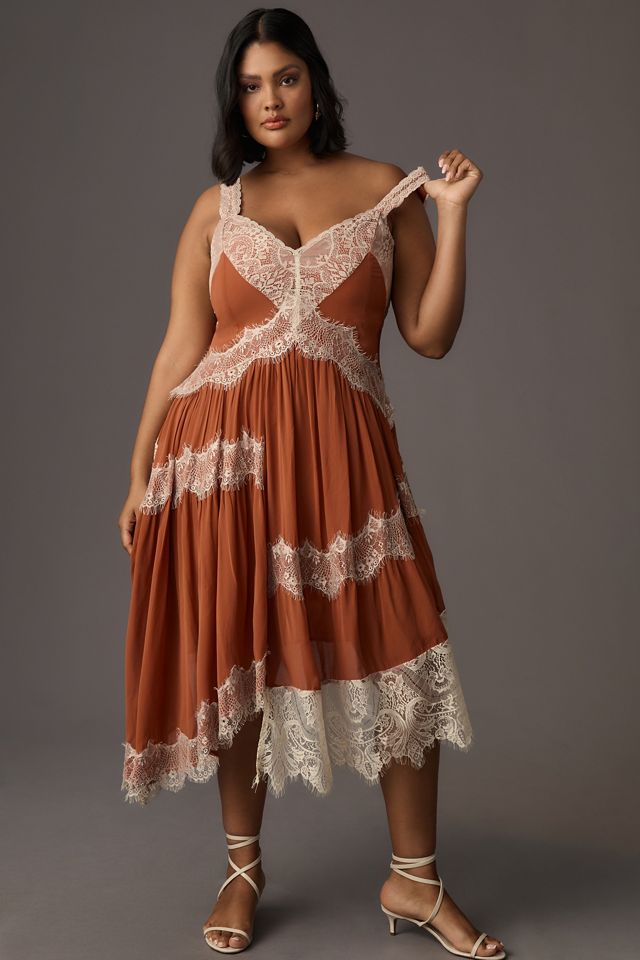 By Anthropologie Sleeveless Asymmetrical Lace Midi Dress #3