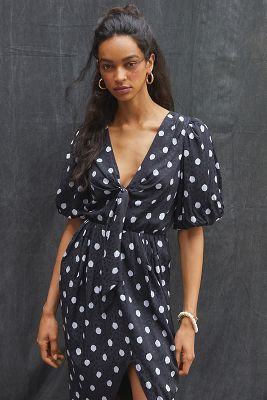 anthropologie black polka dot dress