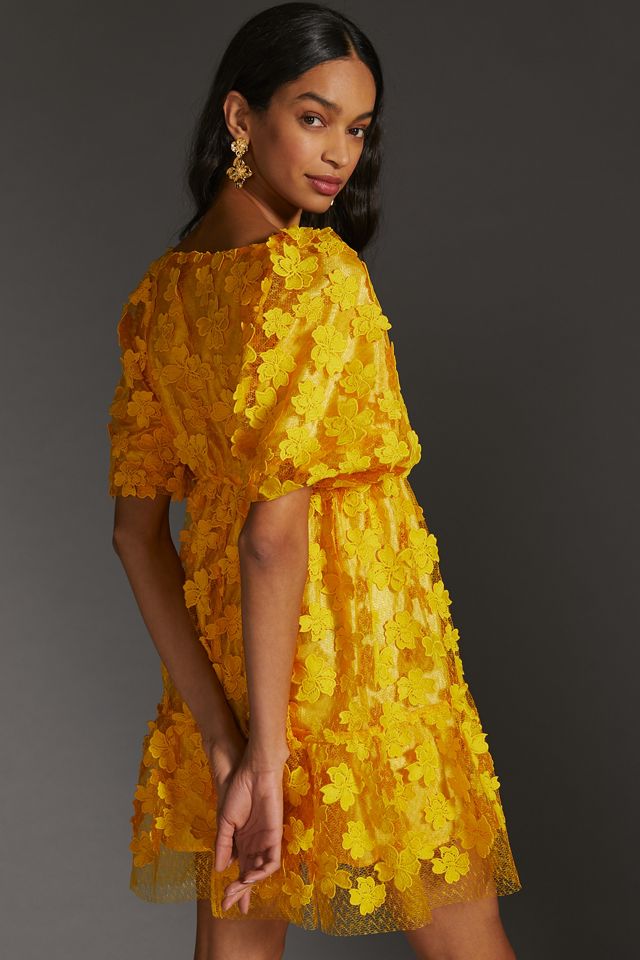 Delfi Floral Textured Mini Dress | Anthropologie