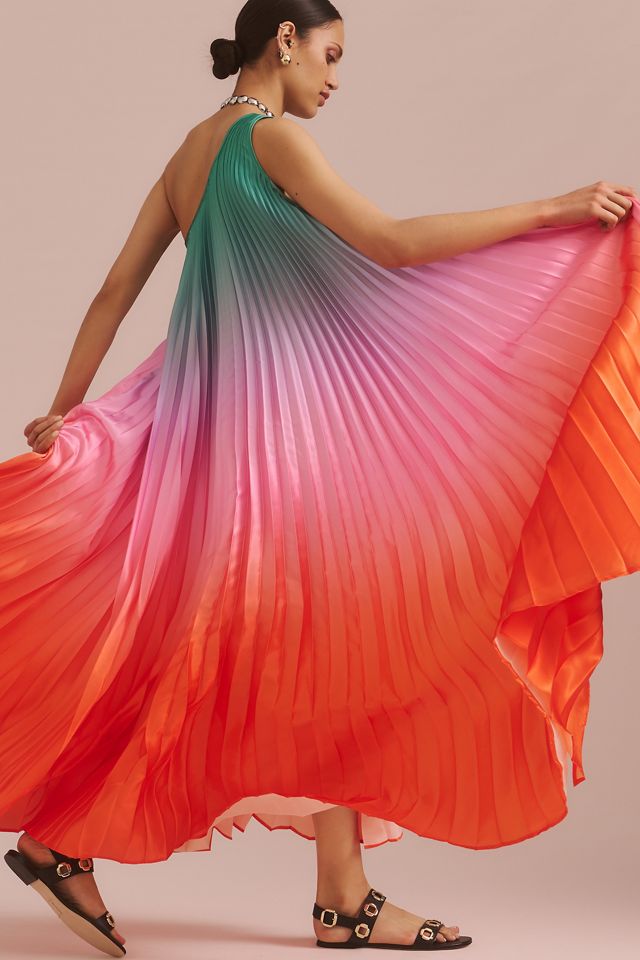 Delfi Collective One-Shoulder Pleated Ombre Dress #3