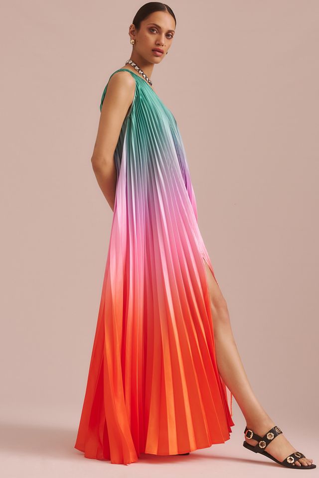 Delfi Collective One-Shoulder Pleated Ombre Dress #5