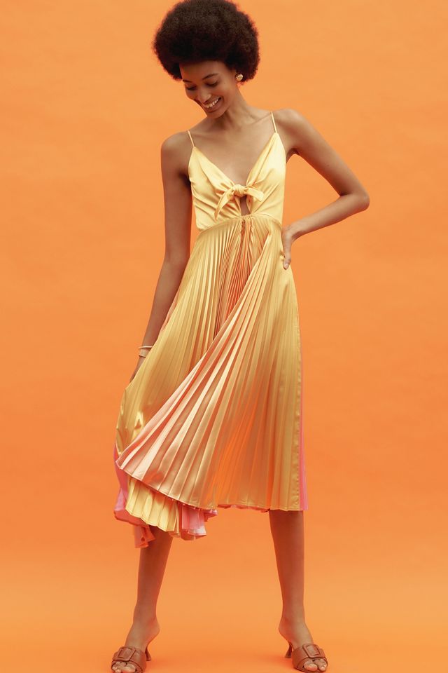 Delfi Collective V-Neck Pleated Midi Dress | Anthropologie