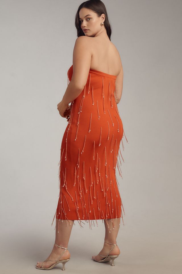 Delfi Collective Amala Strapless Crystal-Fringe Slim Midi Dress #5