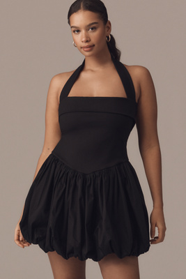 Delfi Collective Megan Halter Basque-waist Mini Dress In Black