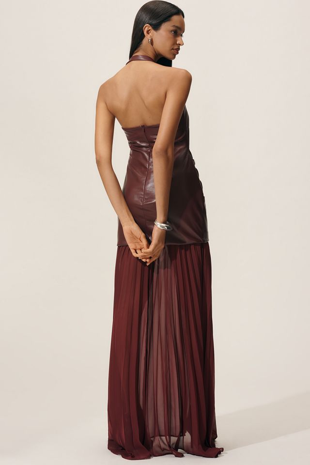 Delfi Collective Delilah Faux-Leather Sheer Halter Maxi Dress #1