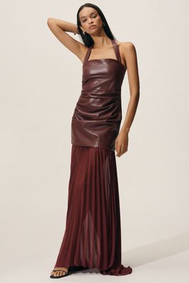 Delfi Collective Delilah Faux-Leather Sheer Halter Maxi Dress