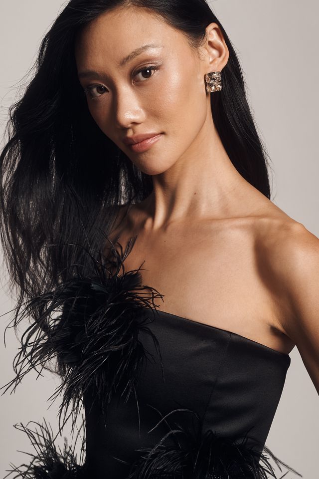 Delfi Collective Strapless Feathered Mini Dress #3