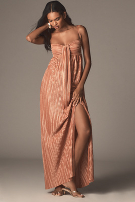 Sabina Musayev Nicola Halter Draped Pleated Maxi Dress