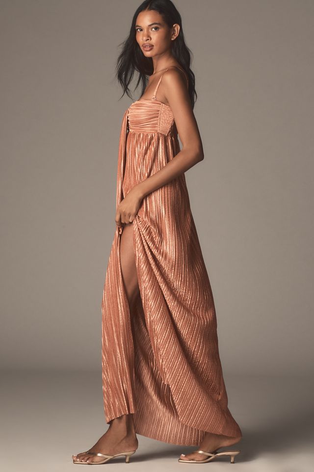 Sabina Musayev Nicola Halter Draped Pleated Maxi Dress | Anthropologie