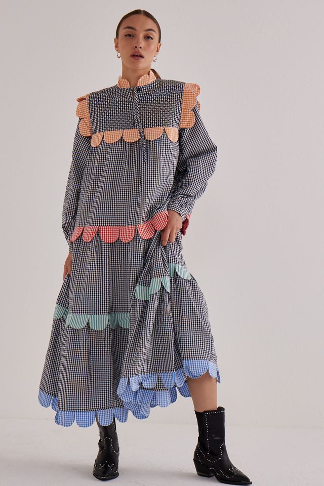 Stella Nova Loan Long-Sleeve Cotton Scalloped Midi Dress | Anthropologie UK