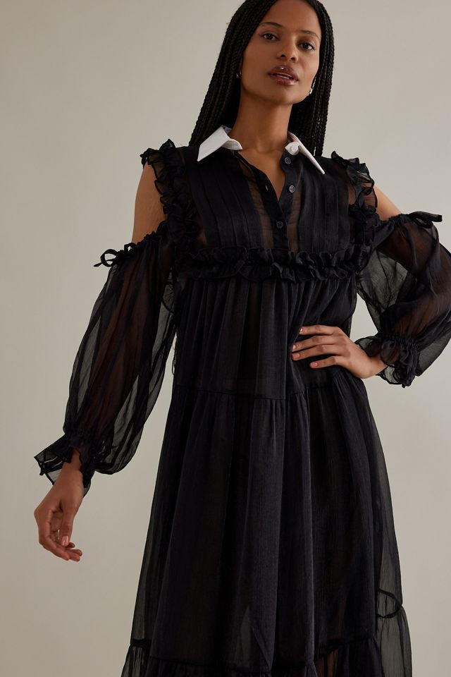 Stella Nova Yane Collared Ruffle Sheer Chiffon Maxi Dress #1