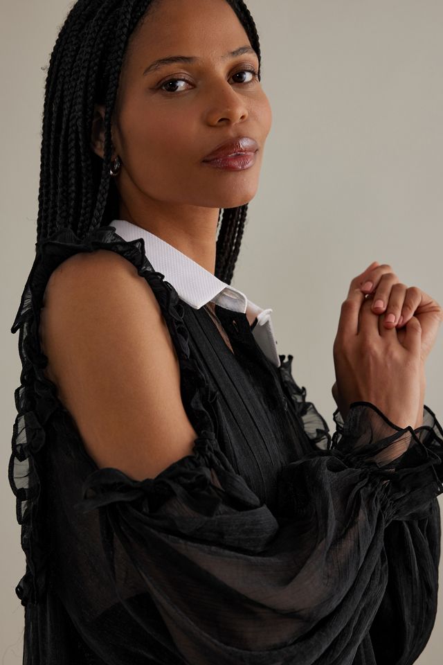Stella Nova Yane Collared Ruffle Sheer Chiffon Maxi Dress #3
