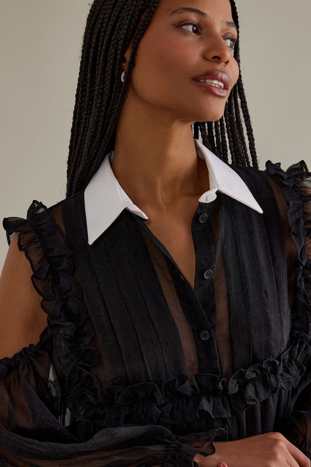 Stella Nova Yane Collared Ruffle Sheer Chiffon Maxi Dress #5