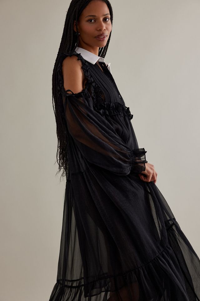Stella Nova Yane Collared Ruffle Sheer Chiffon Maxi Dress #7