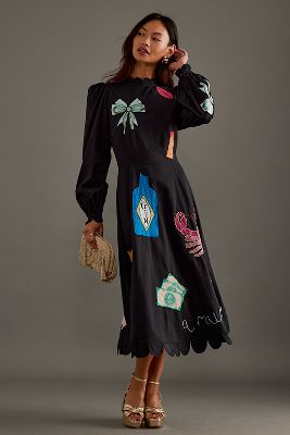 Shop Stella Nova Bead Embellished Long-sleeve Midi Dress In Multicolor