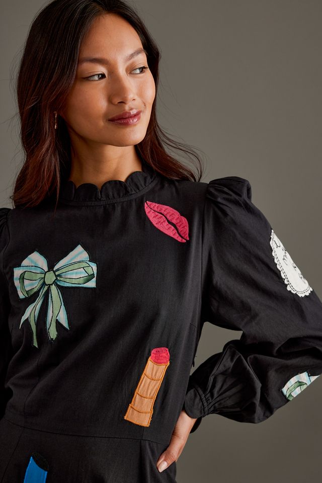 Stella Nova Perlen Verziertes Langarm-Midikleid #2