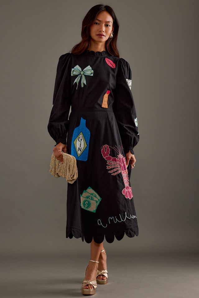 Stella Nova Perlen Verziertes Langarm-Midikleid #4