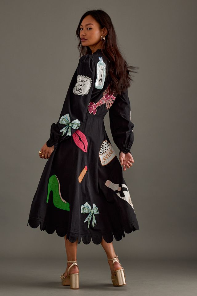 Stella Nova Perlen Verziertes Langarm-Midikleid #1