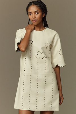 Stella Nova Pointelle Leather Mini Dress In White