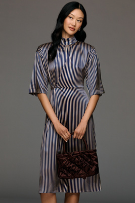 今期新作theory luxe 試着のみMoxie Stella Coat 38 Stella Nova Silk Blend Short-Sleeve Midi Dress | Anthropologie