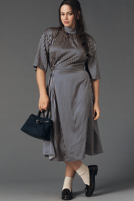 Silk Blend Short-Sleeve Midi Dress