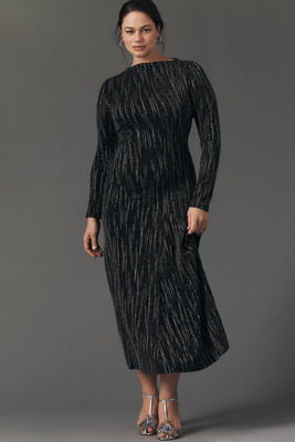 Lurex Long-Sleeve Midi Dress