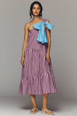 Stella Nova 100% Cotton One-Shoulder Bow Midi Dress