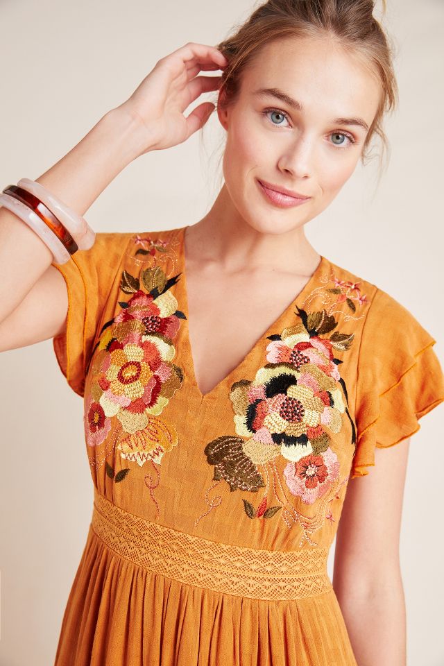 Deals NWT Anthropologie By Gryphon Embroidered Sunshine Dress Size S Cream