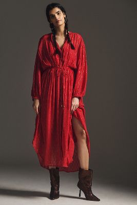 By Anthropologie Allene Shimmer Maxi Dress In Red