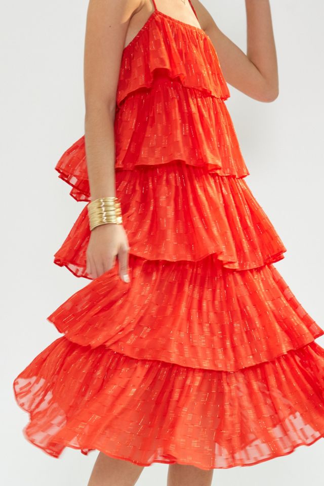 knee length dresses for ladies Farm Rio x Anthropologie Off-The-Shoulder Tiered Floral Midi Dress  katie  + hubbell