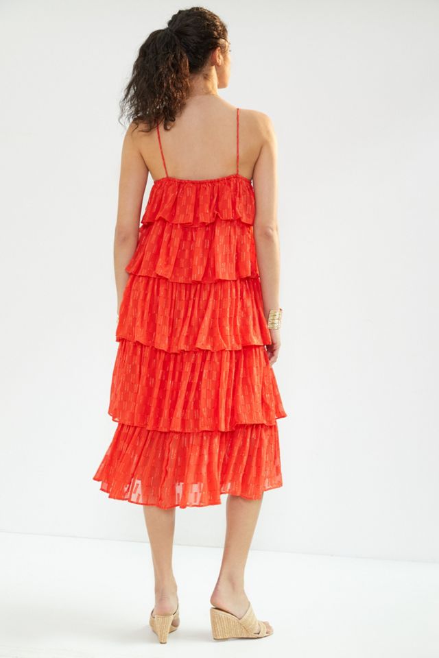 ruffled tiered midi dress anthropologie Sleeveless Square-Neck Ruffle Tiered Midi Dress