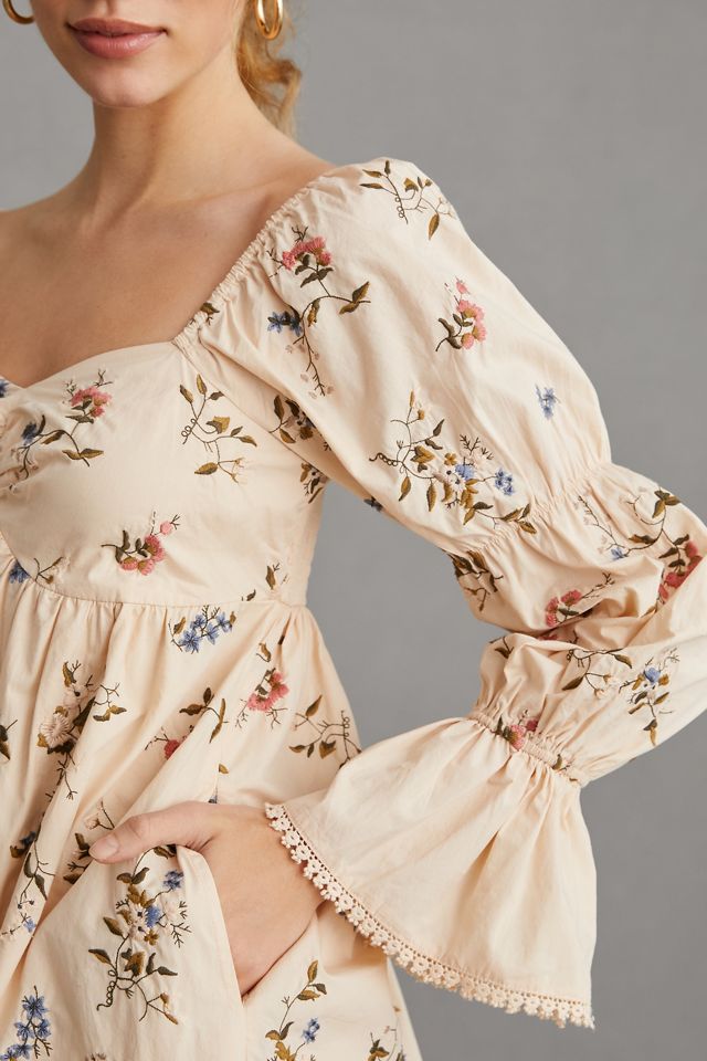 By Anthropologie Long-Sleeve Embroidered Mini Dress | Anthropologie