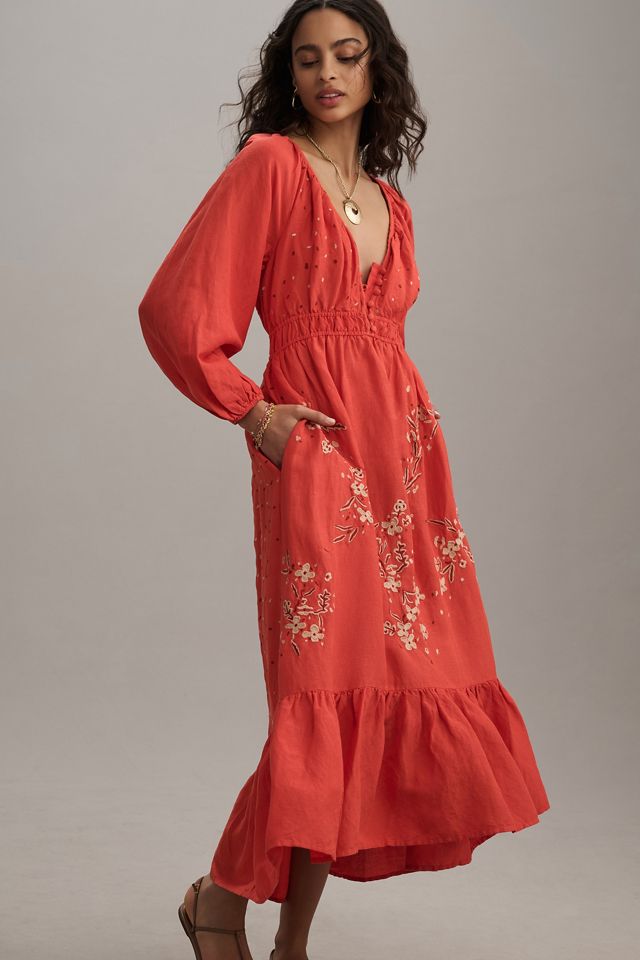 By Anthropologie Embroidered V-Neck Maxi Dress | Anthropologie