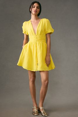 By Anthropologie The Catalina Button-front Mini Dress In Yellow