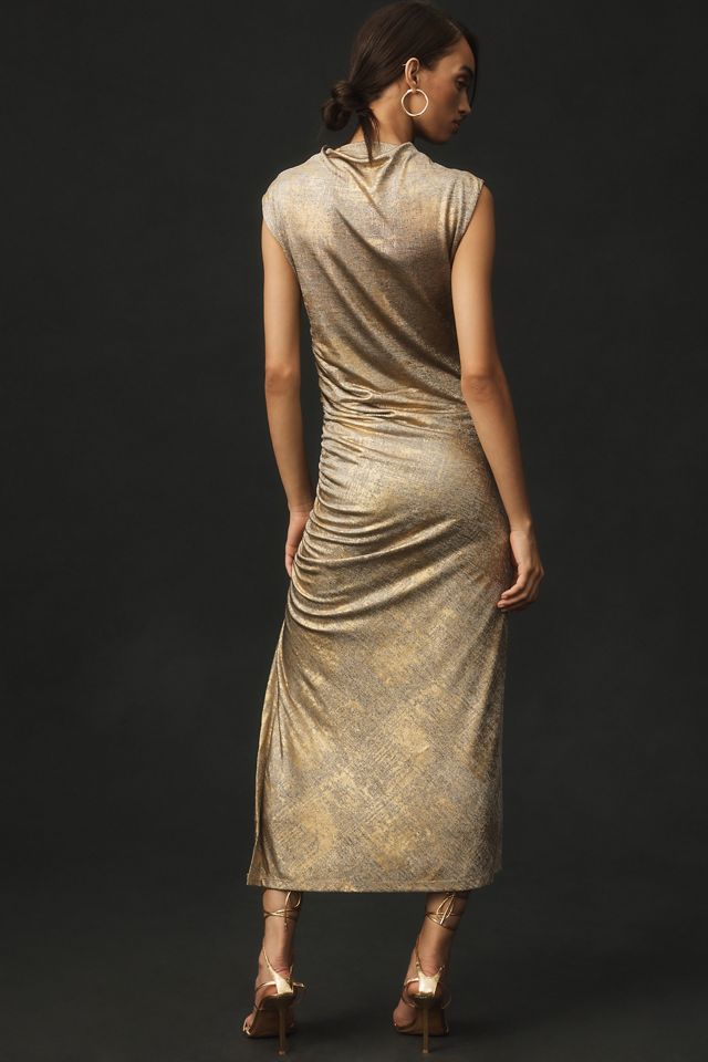 The Maya Ruched Cowl-Neck Dress: Shine Edition #1