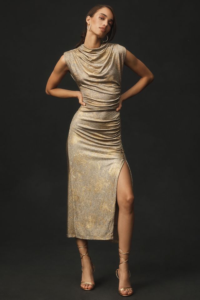 The Maya Ruched Cowl-Neck Dress: Shine Edition