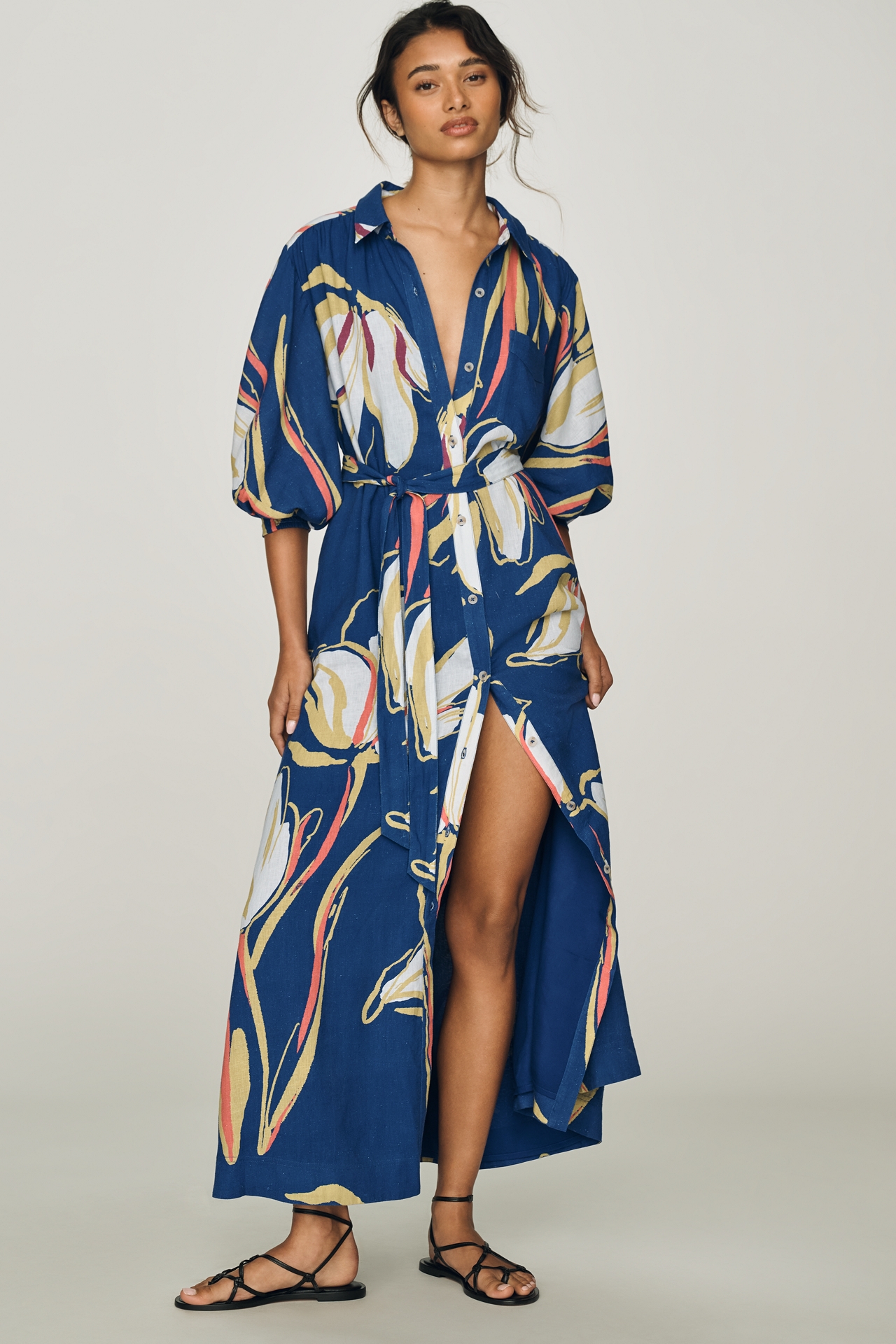 Maeve Mona Linen Blend Maxi Shirtdress